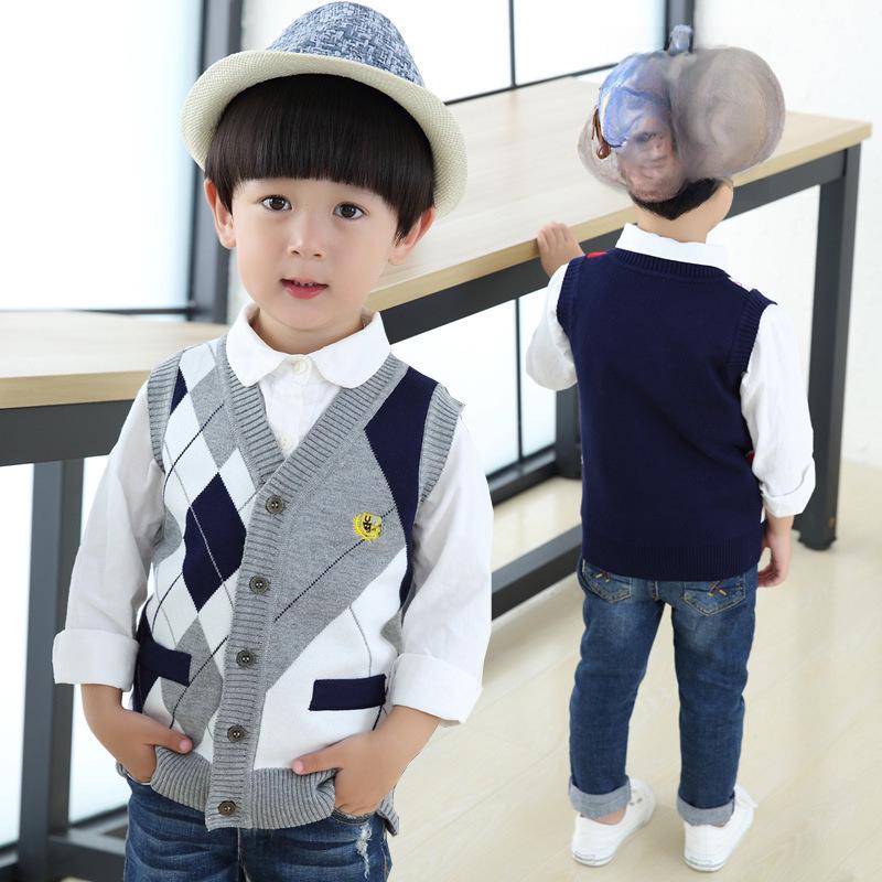 Premium Boys' College-Style Knit Sweater Vest: Sleeveless Cardigan for Warmth