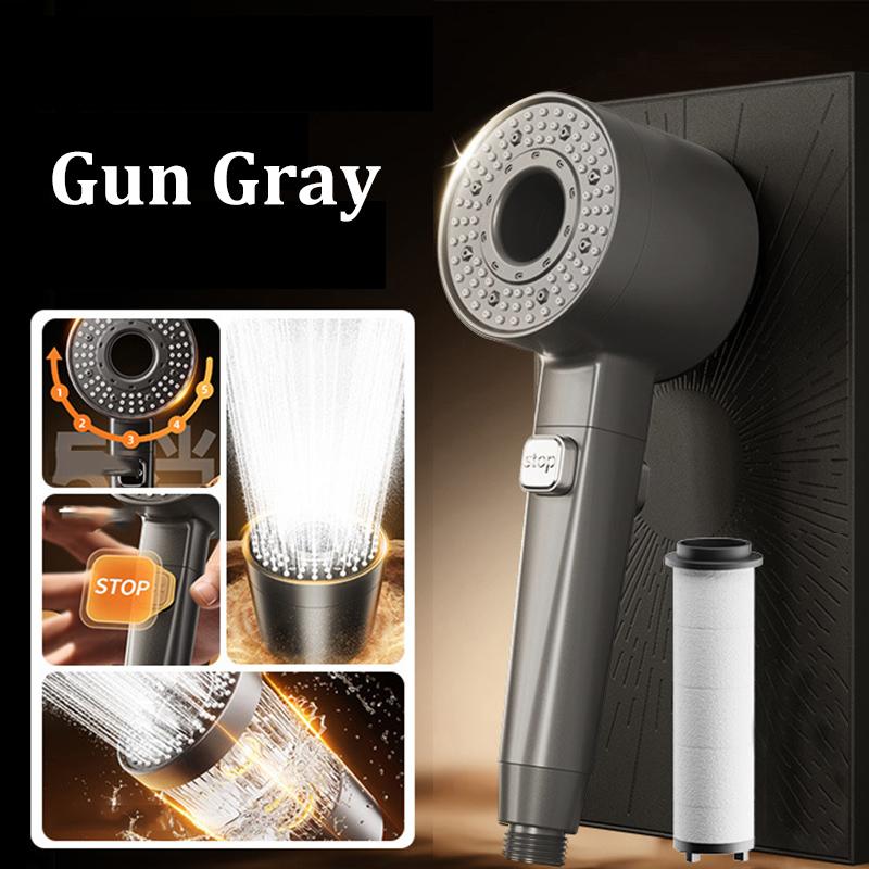 Five-speed Filter Super-pressurized Shower Head Handheld Hollow Large Water Outlet Bathroom Shower Head Set