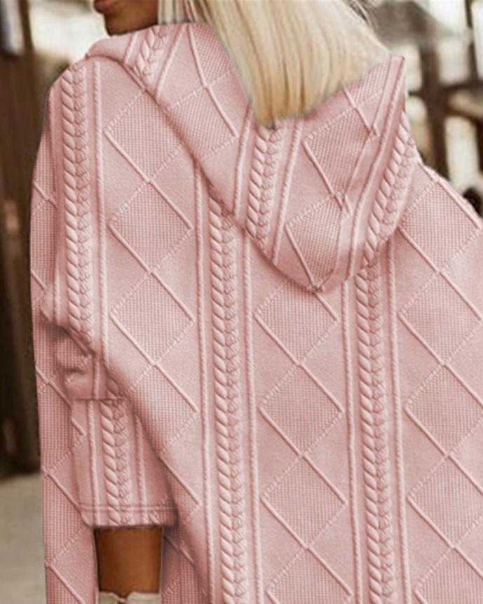 Autumn & Winter Women's Twisted Texture Hooded Mid-Length Windbreaker