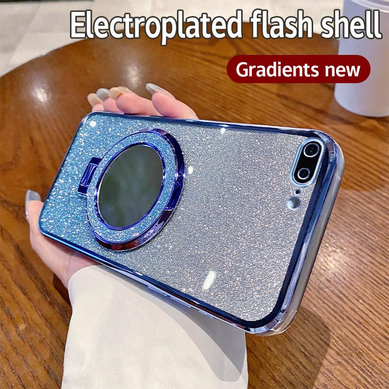For iphone 6 7 8 Mirror Glitter Plating Holder Silicone Phone Case For iphone 7 Plus Magnetic Stand Cover For iphone 8 Plus Case