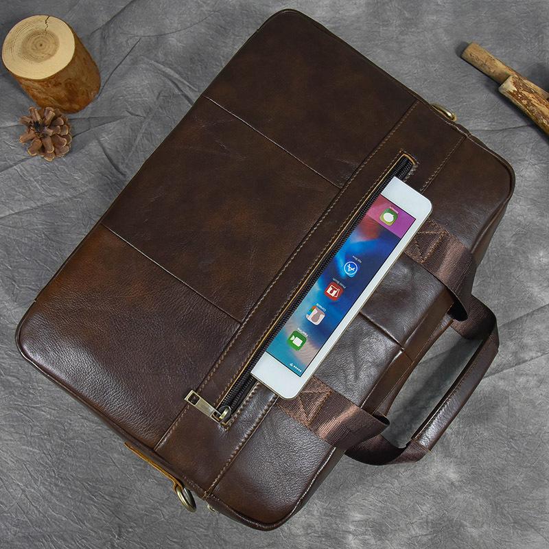 Genuine Leather Men's Fashionable Briefcase, Business Office Handbag, Top Layer Cowhide, Single Shoulder Crossbody Computer Bag