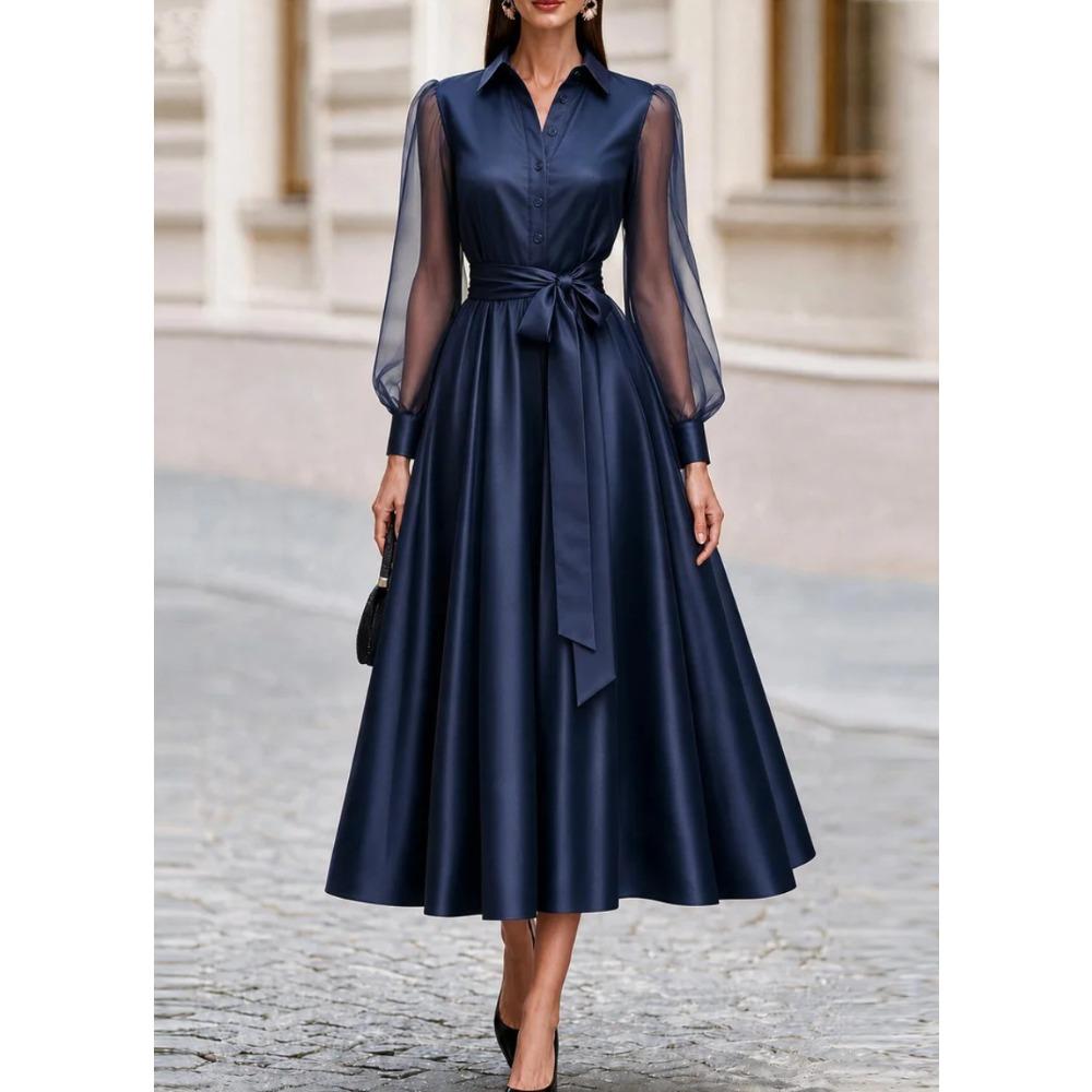 Women’s Long-Sleeved Mesh Dress  A-line Full-Skirted Long Dress – Formal Evening Gown