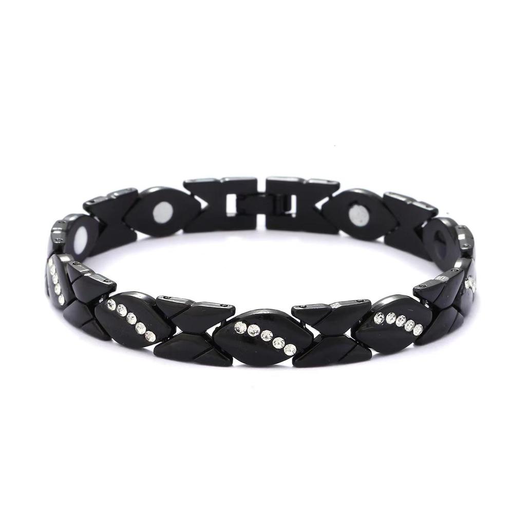European and American Cross-Border Leaf Inlaid Diamond Magnetic Bracelet, Antique Red Copper, Brushed, Adjustable.