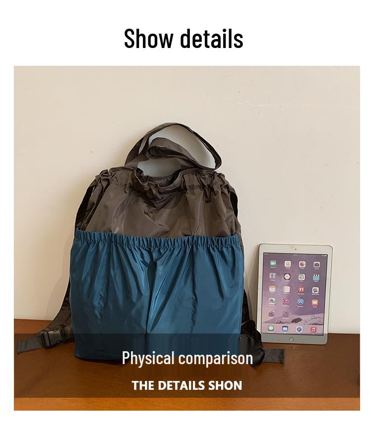 Korean Style Foldable Waterproof Polyester Drawstring Backpack - Large Capacity Shopping Bucket Bag