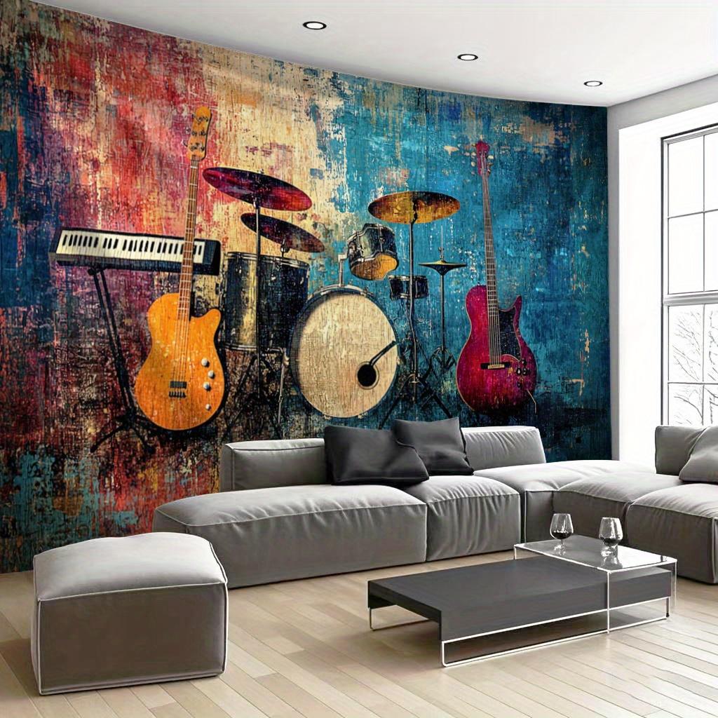 Retro Graffiti Musical Instruments Digital printing polyester wall tapestry suitable for use in living rooms offices bars party