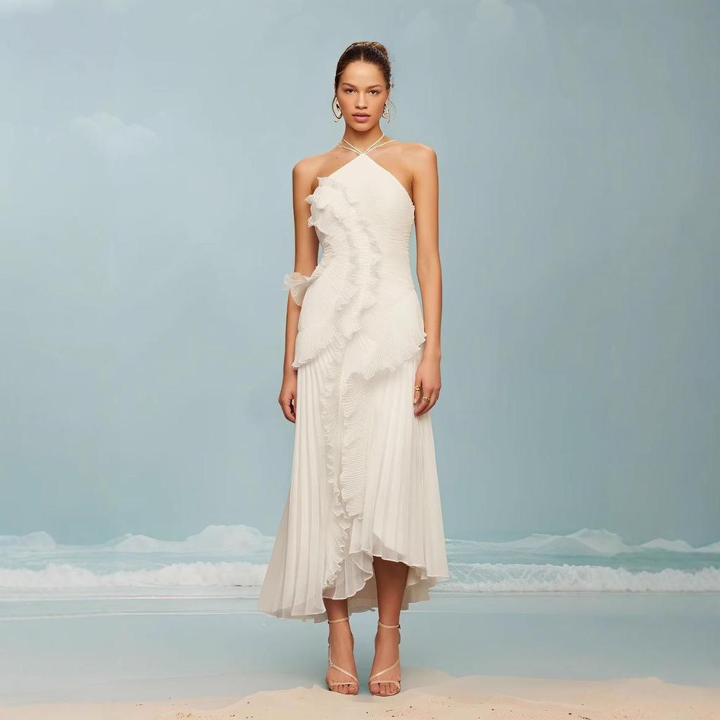 2026 Sleeveless Irregular Lace Slit Dress: Women's Summer High-End Fashion