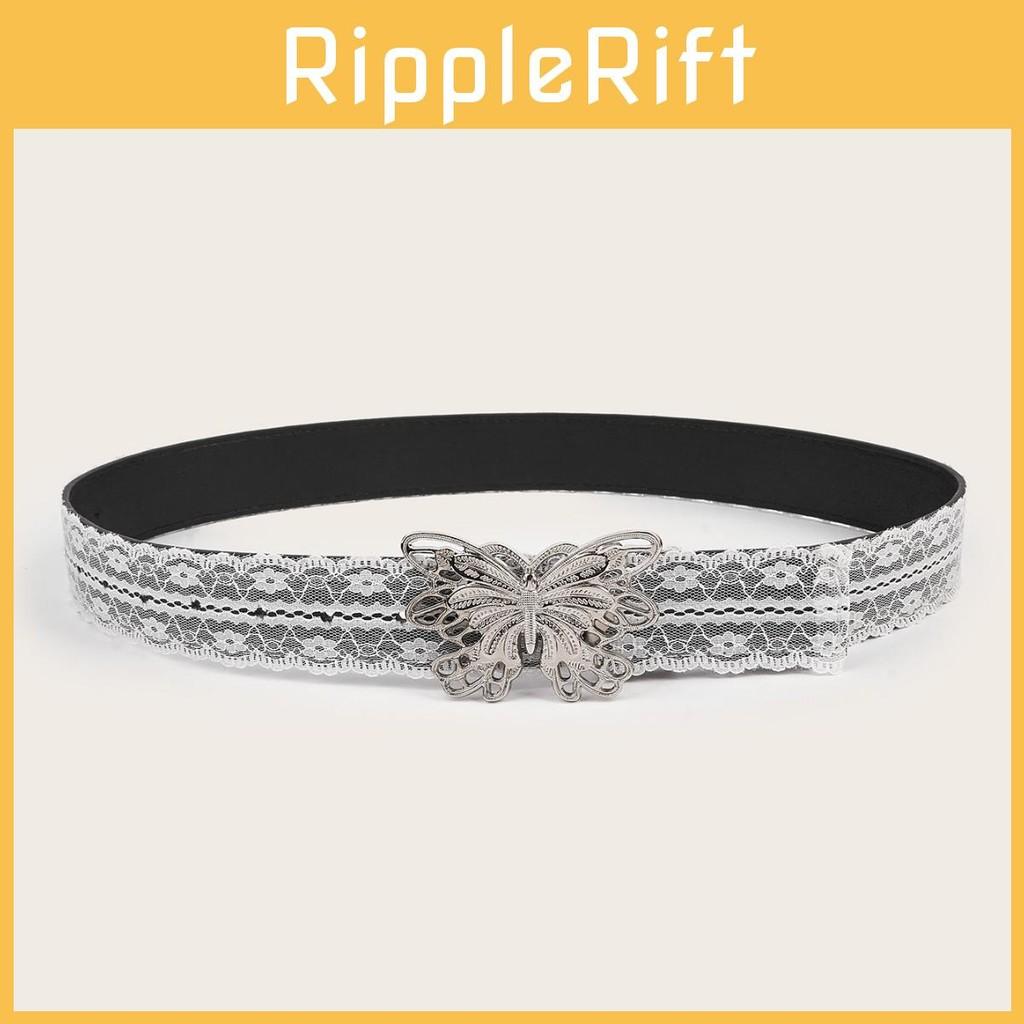 Butterfly Fashionable Silver Buckle Decor Women Casual White Lace Belt Waist
