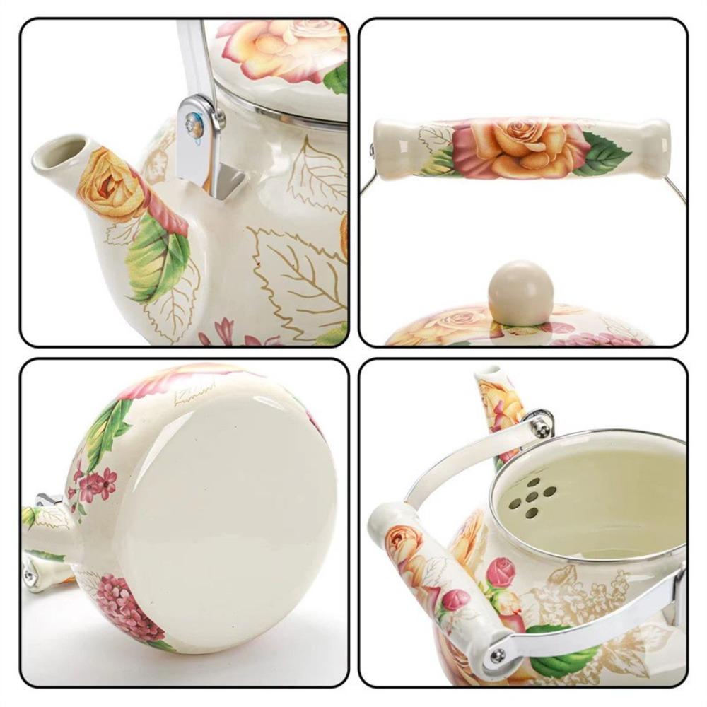 2.5L Gas Water Kettle Floral Enameled Tea Jug Thickened Coffee Pot  Gas Induction Cooker