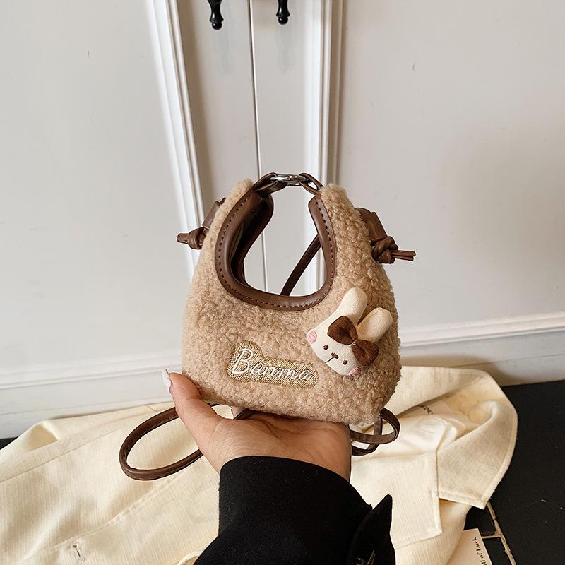Cute Cartoon Plush Crossbody Handbag for Girls - Autumn & Winter Style