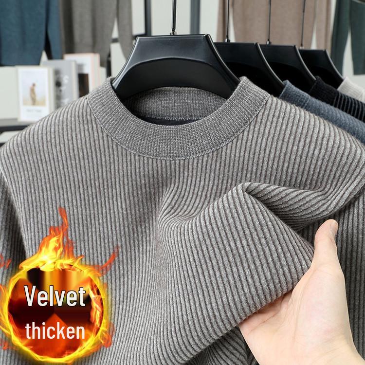 

Men’s Winter Striped Fleece-Lined Knit Base Layer with Long Sleeves Medium кавовий