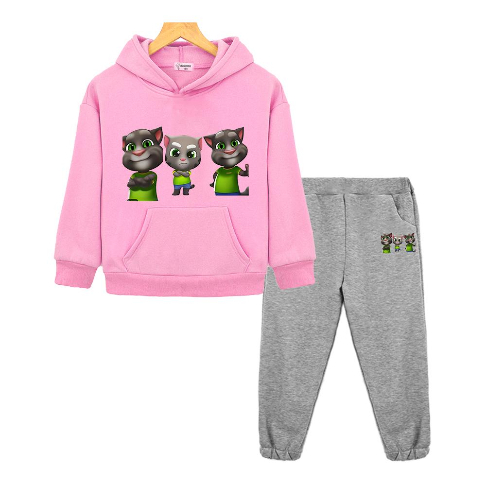 Sprechender Kater Tom Hoodie Fleece Sweatshirt Jungen Mädchen Kapuzen-Sportsets Weihnachtsjacke 2-teilig Pullover+Hose Kinderboutique-Kleidung