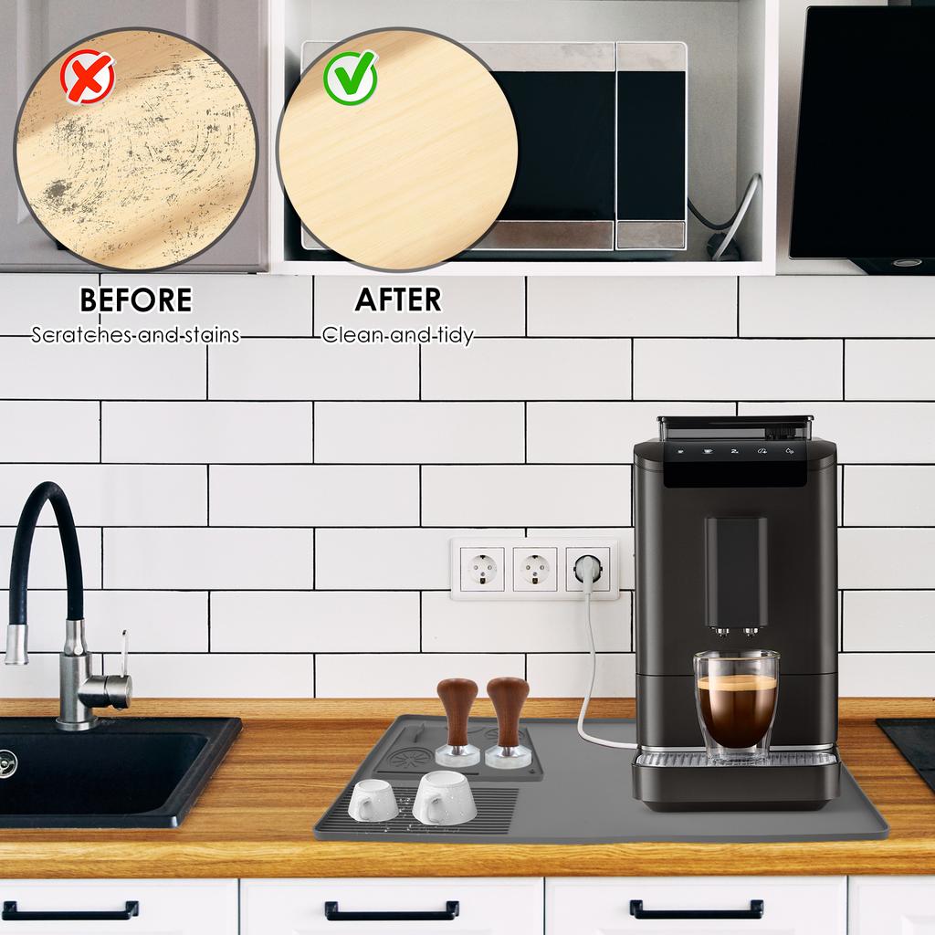 Silicone Coffee Mat Compartmental Design Coffee Bar Mat Waterproof Coffee Counter Mat with Raised Edges Reusable Coffee Maker