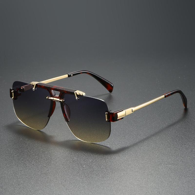 Non-polarized Square Rimless Sunglasses Women Fashion Clear Ocean Gradient Lens Shades Retro Rivets Men Sun Glasses