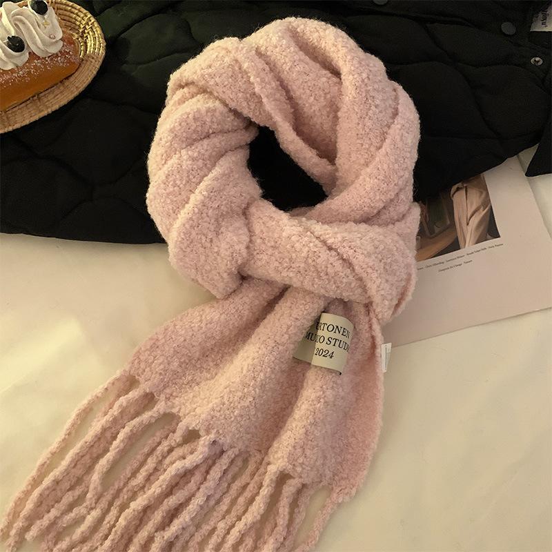 Korean Scarf Women's Autumn and Winter New Korean Atmosphere Versatile Thickened Plush Warm Neck Scarf