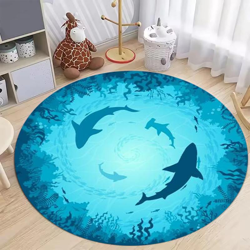 Ocean & Forest Silhouette Pattern Soft Non Slip Washable Round Area Rug Carpet for Kids Bedroom Playroom Home Decor