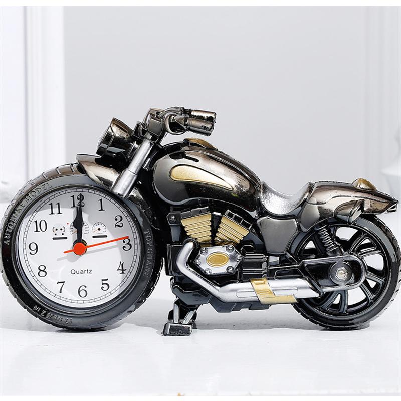 4Pcs/set Vintage Motorcycle Alarm Clock Student Table Clock Motorcycle Bedside Clock for Home Bedroom Office Table Decoration