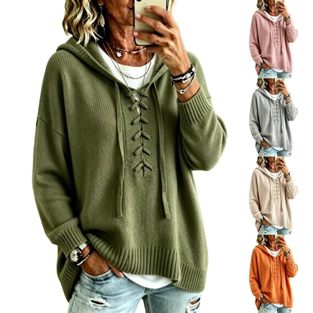 Women's Hooded Sweater with Long Sleeve Loose Fit Color