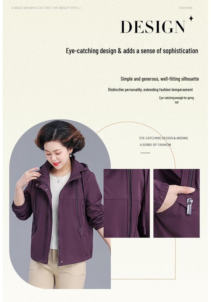 2026 New Style Women's Short Windbreaker for Mom and Grandma - Plus Size Spring and Autumn Jacket