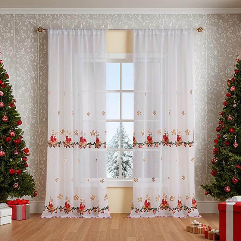 Christmas Curtains With Embroidered Snowflakes Bells Semi-Sheer American Style Window Treatment Living Room Bedroom Dining