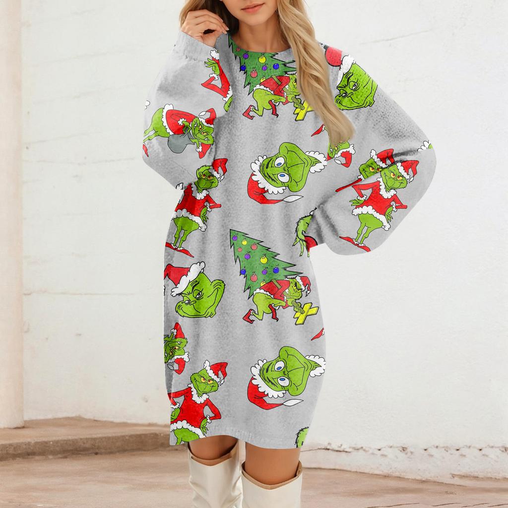 Abiti casual in peluche a maniche lunghe con scollo rotondo da donna