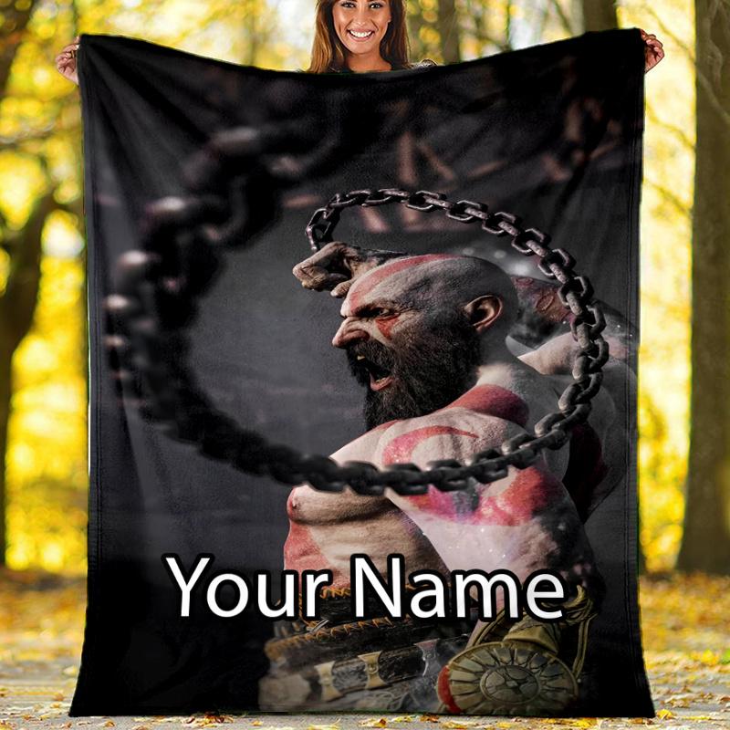 Custom Name God of War Theme Printed Blanket - Perfect for Couch, Bed, Travel & Outdoor Use | Machine Washable, Cozy & Durable.