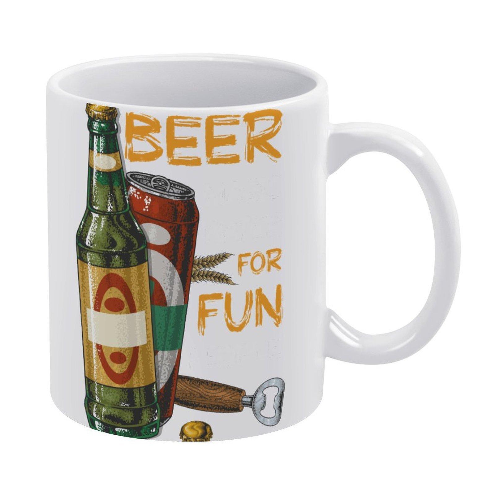 

1pc 11oz Double-Sided Printed Beer Lover Mug, White Ceramic Cup for Daily Drinking белый
