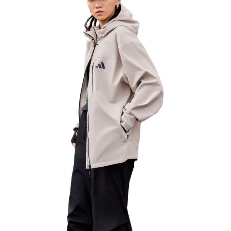 adidas Doudoune Trois-en-Un Légère Imperméable Couleur Unie Logo de Marque Veste Unisexe Marron Clair JM9138