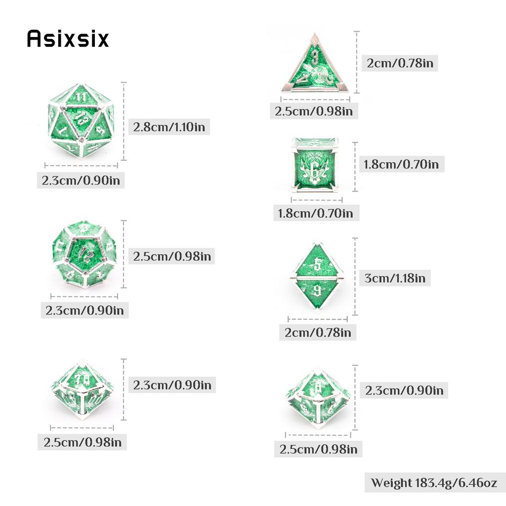 7 Pcs Green White Skull Metal Dice Solid Metal Polyhedral Dice Set Suitable for Role-Playing RPG Board Game Card Game