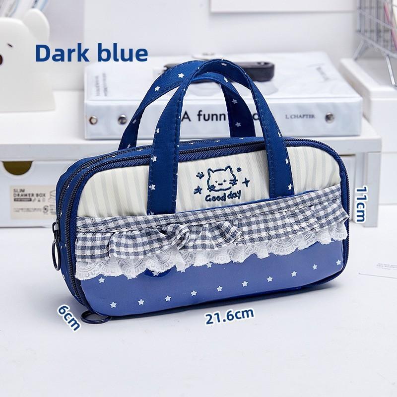 Cat Large Capacity Pen Bag With Lace Handle For School And Office Use