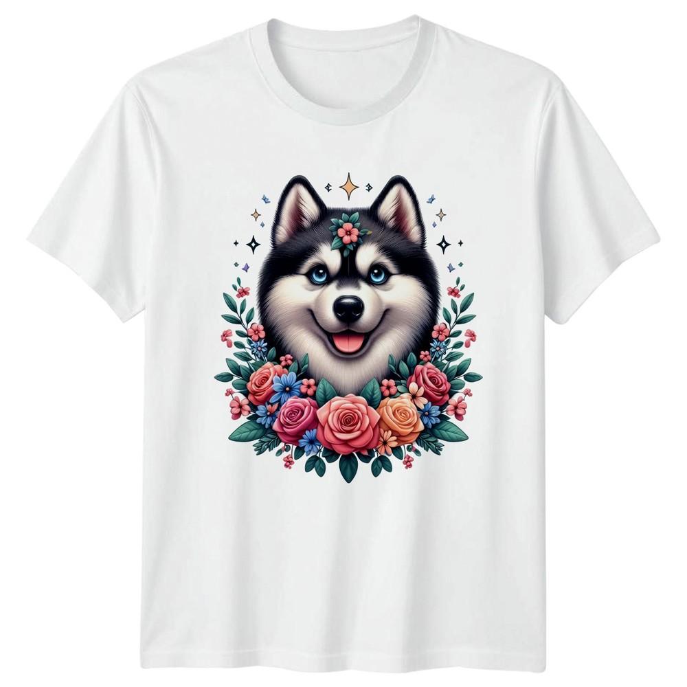 Happy Floral Husky Dog Portrait Unisexs TShirt Siberian Husky Dog Mothers Day S