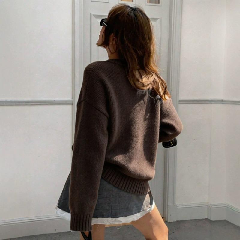 Pull Uni Manches Longues Col Rond Style Décontracté pour Femme