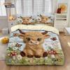 3Pcs Imitation Fabric Bad Highland Cow Print Down Duvet Cover Set, Multi Size Bedroom Bedding Decoration, Machine Washable
