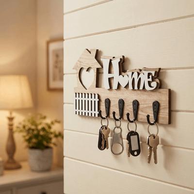 4 Hooks Wall-Mounted Key Holder Vintage Key and Accessory Hanger Wall Storage Rack  Office