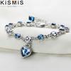 1PC Simple Creative Blue Crystal Zircon Heart Bracelet Women Valentine Day Gift Peach Heart Jewelry Accessories