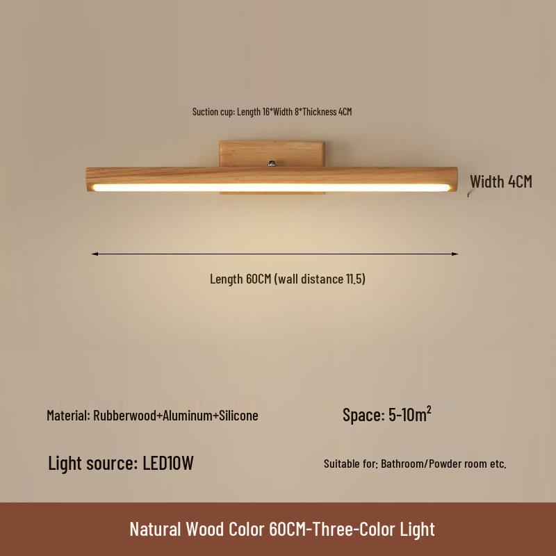 Modern Minimalist LED Vanity Light - Nordic Solid Wood Design for Bathroom