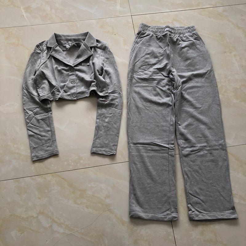 

Модный повседневный комплект Весна и Осень Новый Внешняя торговля Женская одежда Костюм Воротник пиджачного типа Короткий кардиган + Эластичная талия Свободные брюки 27845 Light gray B- 19-16-3 S