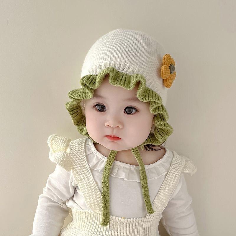 Autumn Winter Ear Protection Baby Hat Warm Windproof Knitted Kids Lacing Cap Infant Boy Girls Beanie Bonnet Enfant