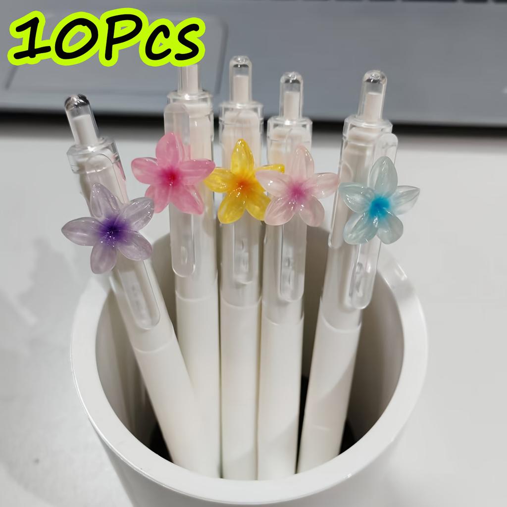 10Pcs/set 0.5mm Black Ink Ballpoint Pen Set, Cute Flower Quick-Dry Writing Pen, Creative Stationery Set, Suitable for Daily Office Use, Gift Set