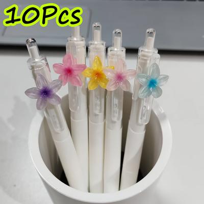 10Pcs/set 0.5mm Black Ink Ballpoint Pen Set, Cute Flower Quick-Dry Writing Pen, Creative Stationery Set, Suitable for Daily Office Use, Gift Set