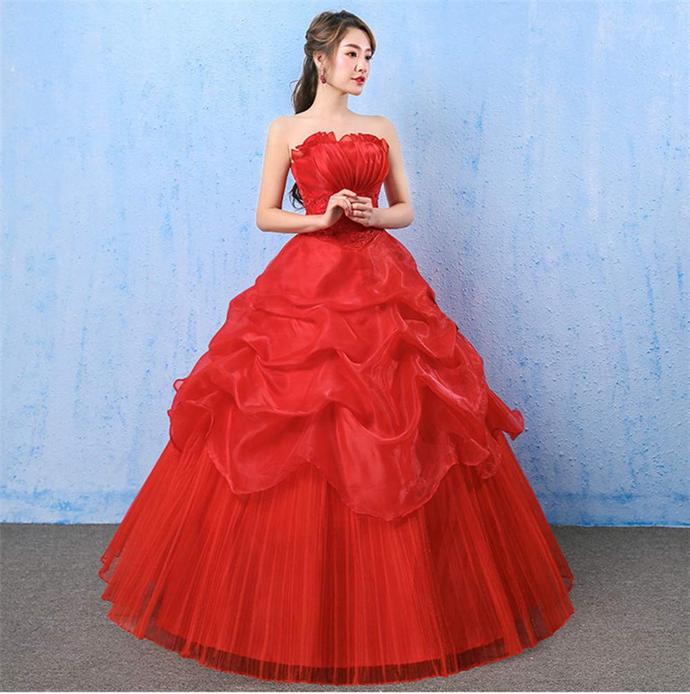 ZUOMA Long Concert Stage Fluffy Maternity Wedding Bridal Wedding Formal Gorgeous Evening Dress with Bustier Women's Lace-Up Dress, Dress, Tulle,
