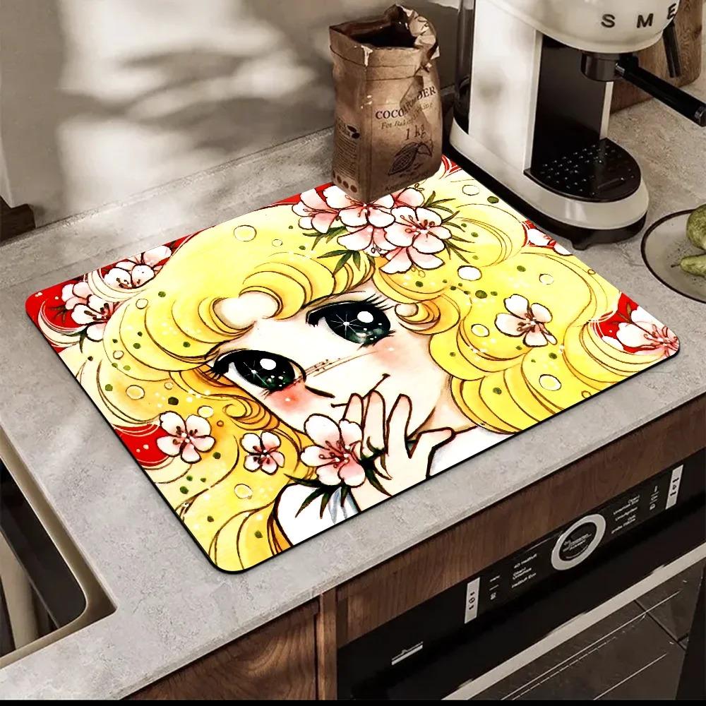 Cartoon Women's Candy Candy Printed Dish Drying Mat Super Absorbent Coffee Drain Pad Tableware Quick Dry Rug Kitchen Dinnerware