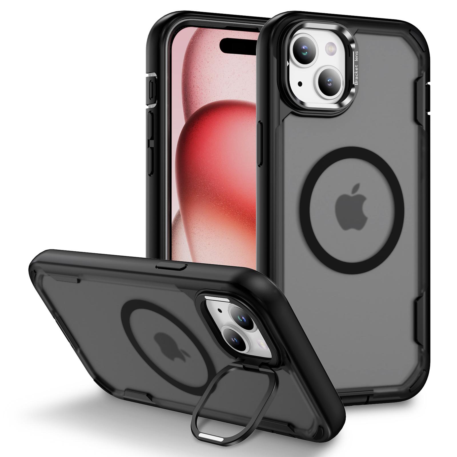 

For iPhone 15 Case Compatible with MagSafe Lens Frame Kickstand TPU+PC Shockproof Phone Cover As Shown C