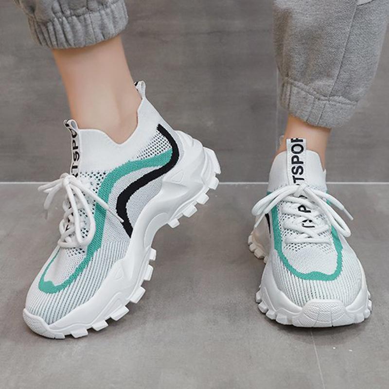 Fashion Fashion Mixed Colors Mesh Sports Shoes Women Thick Sole Non Slip Lace Up Chunky Sneakers Summer Comfort Platform Casual Shoes