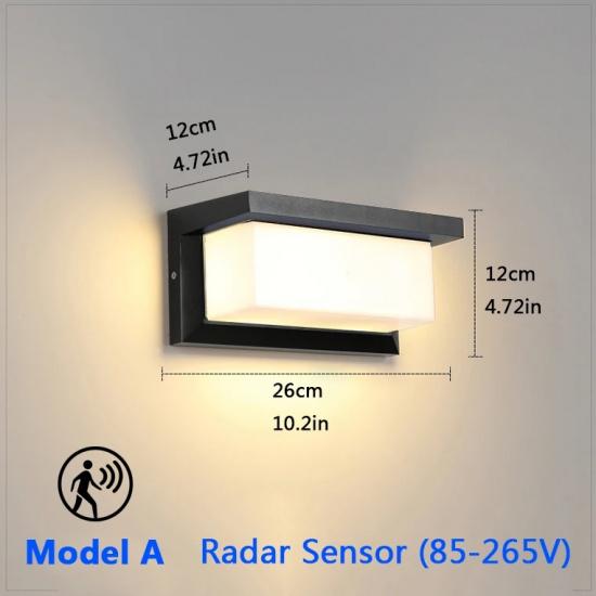 Aluminum Modern LED Outdoor Wall Lamp IP65 Waterproof Motion Sensor for Porch Courtyard Garden Exterior Security Lighting
