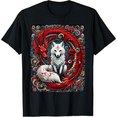 Japanese Mystical Nine-tailed Fox Kitsune Dragon Foxes T-Shirt