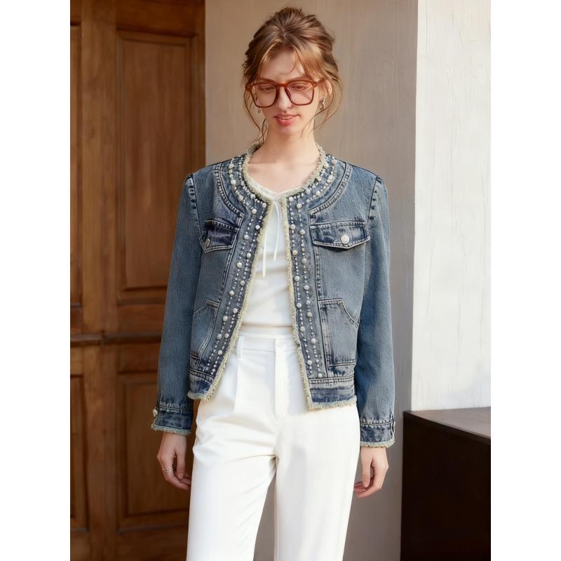 Giacca di Jeans con Perline Versatile di Alta Qualità Resistente