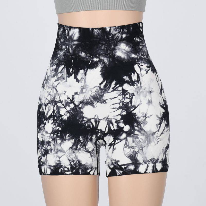 Summer New Arrival Fashion Tie-Dye Peach Yoga Shorts Women's High Waist Hip Raise Skinny Sports Running Three-Point Fitness Pants