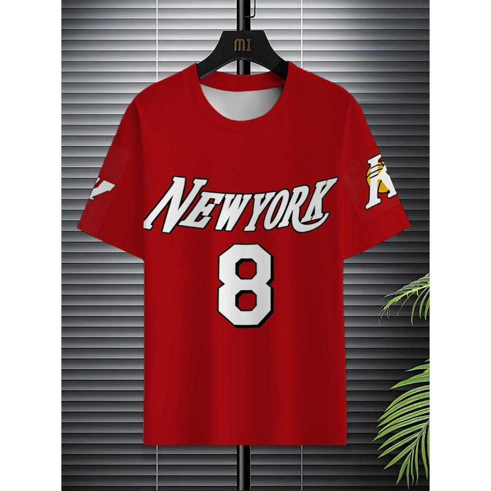 New Men's Summer Sports Word Count 8 Printed Breathable Round Neck T-shirt Shorts Set Outdoor Casual Clothing