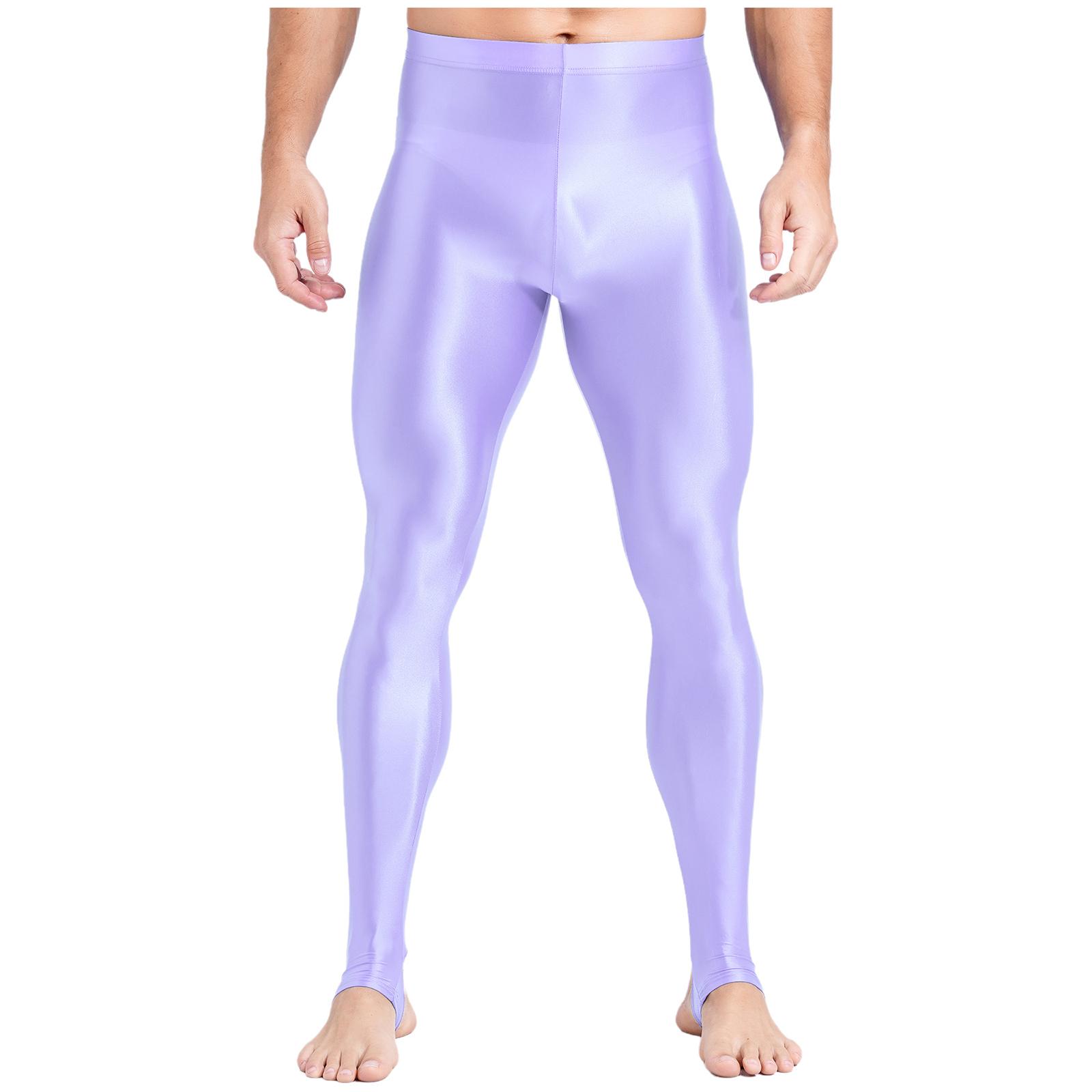 

Чоловічі глянцеві легінси великого розміру з високою посадкою та контролем живота для фітнесу, спортзалу та тренувань фіолетовий