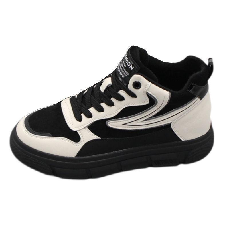 Wysokie trampki damskie zimowe w nowym stylu studenckie na każdy mecz grube podeszwy plus aksamitne codzienne sportowe buty bawełniane